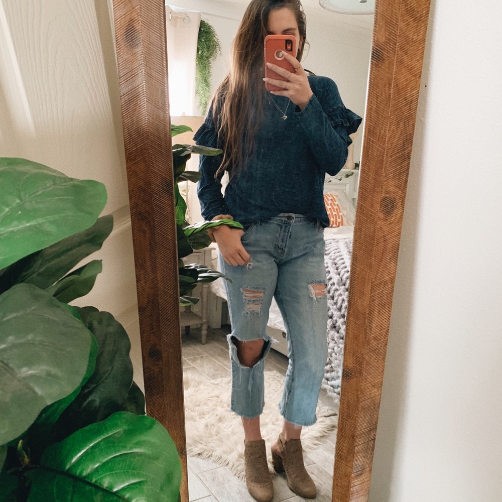 Universal Thread Indigo Blue Ruffle Long Sleeve Tee